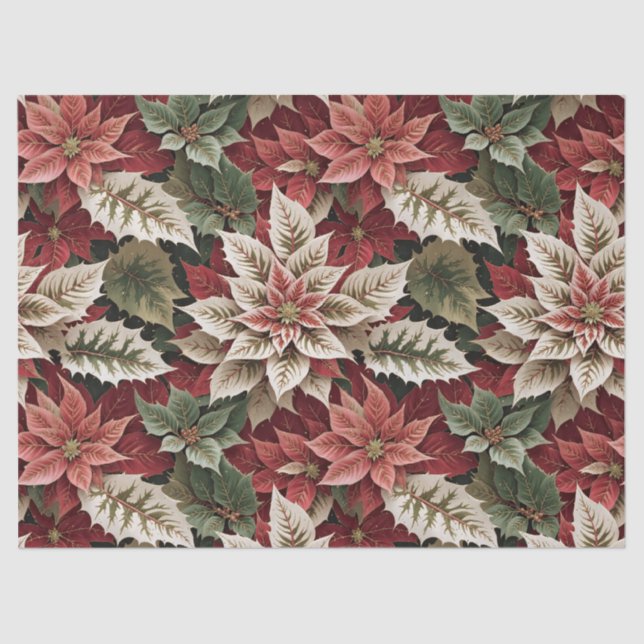 Vintage Gold-Dusted Christmas Floral Tissue Paper (Front)
