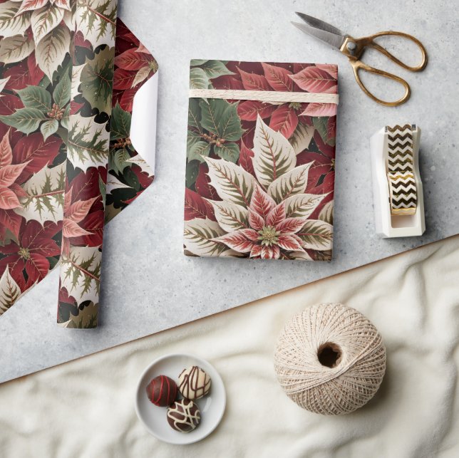 Vintage Gold-Dusted Christmas Floral Wrapping Paper (Crafts)