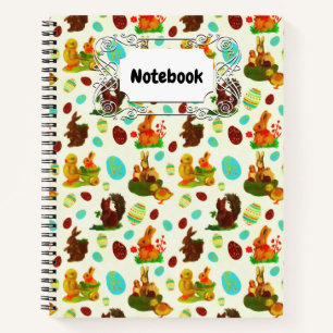 Vintage Gold Easter Eggs Garden Chicks Bunny Notebook