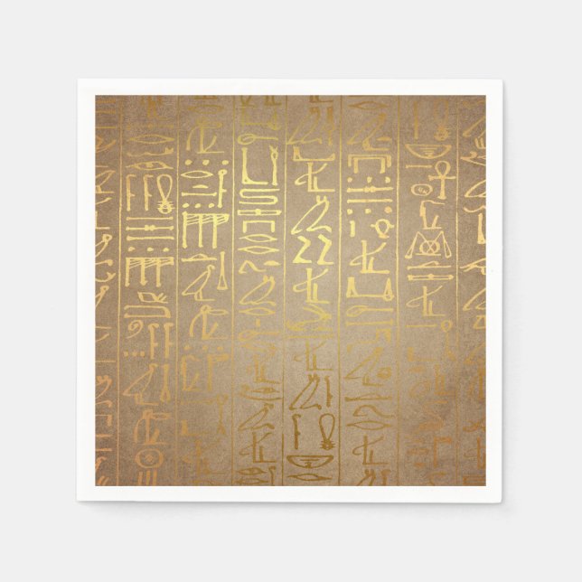 Vintage Gold Egyptian Hieroglyphics Paper Print Napkin (Front)