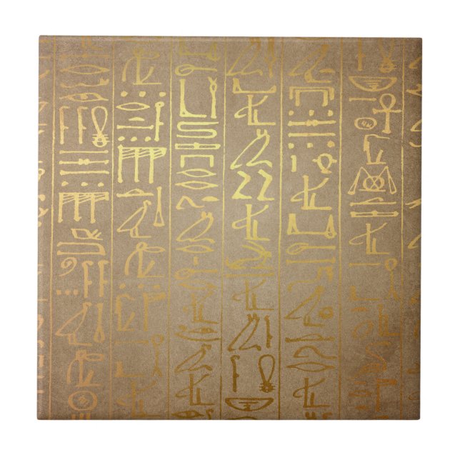 Vintage Gold Egyptian Hieroglyphics Paper Print Tile (Front)