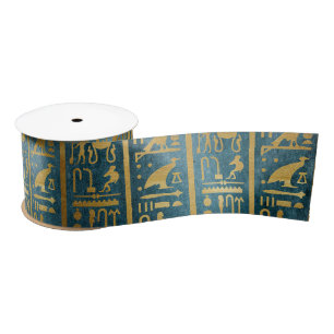 Vintage Gold Egyptian Paper Print Satin Ribbon