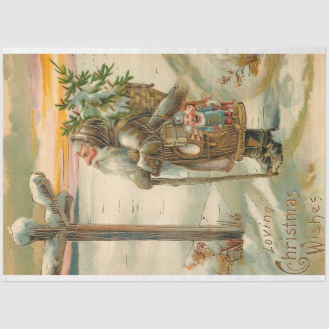 Vintage Gold Father Christmas in Snow Tissue Paper (Front)