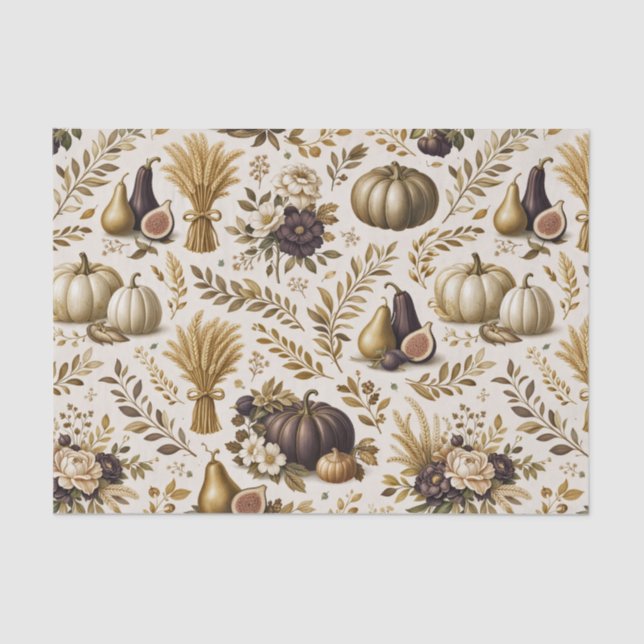 Vintage Gold Figs Elegant Thanksgiving Tissue Paper (Front)