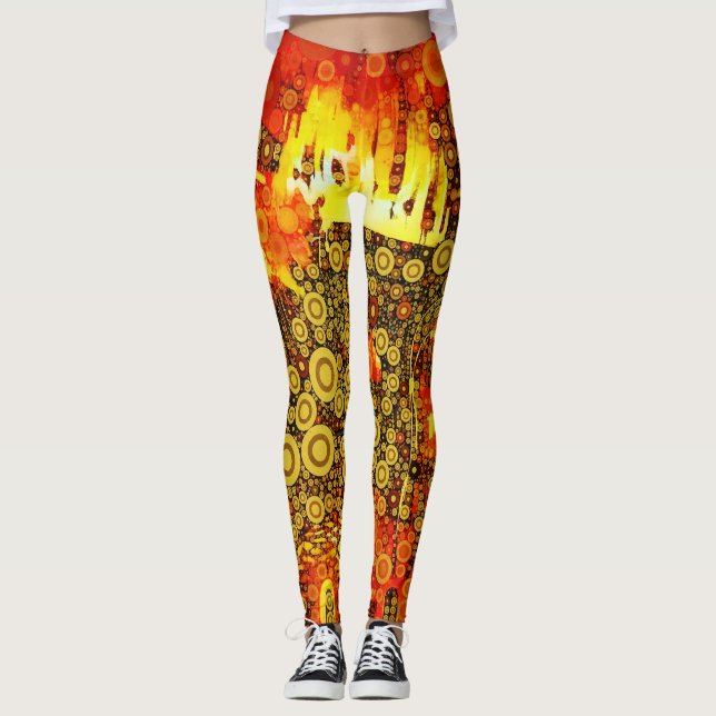Vintage Gold Fire Abstract  Leggings (Front)