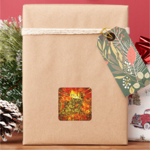 Vintage Gold Fire Abstract Square Sticker