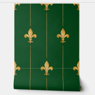 Vintage Gold Fleur-de-Lis Dark Blue Wallpaper