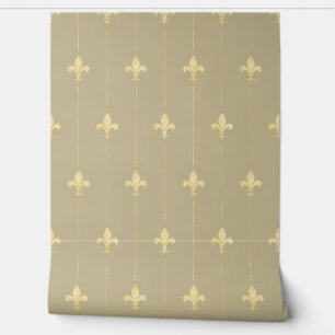 Vintage Gold Fleur-de-Lis Latte (small scale) Wallpaper
