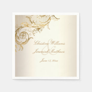 Vintage Gold Floral Damask Elegant Script Wedding Napkin