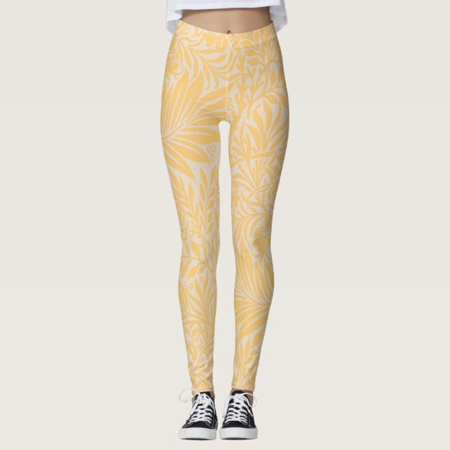 Vintage Gold Floral Larkspur Botanical Pattern Leggings (Front)