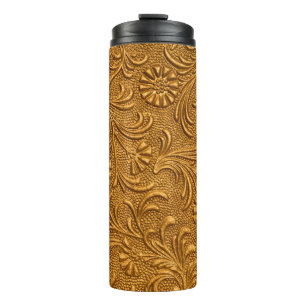 Vintage gold floral ornaments seamless pattern thermal tumbler