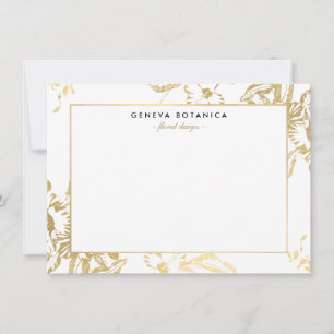 Vintage Gold Floral Pattern White Flat Note Card