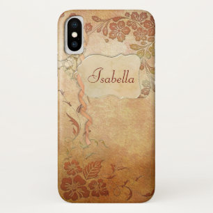 Vintage Gold Floral Personalised iPhone X Case