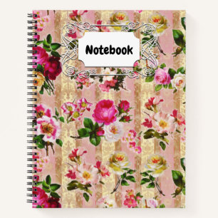 Vintage Gold Floral Pink Roses Damask Notebook
