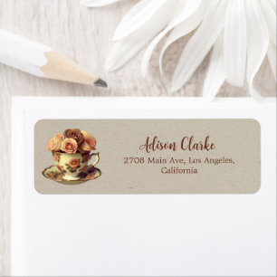 Vintage Gold Floral Tea Party Bridal Shower Return Address Label