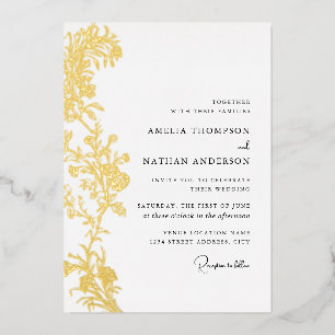 Vintage Gold Floral Wedding Foil Invitation