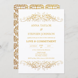 Vintage Gold Flourish Commitment Ceremony Invitation