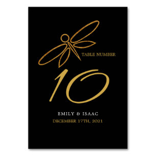 Vintage Gold Foil Dragonfly Wedding Table Number