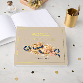 Vintage Gold Foil Summer Wedding Mature Couple Guest Book