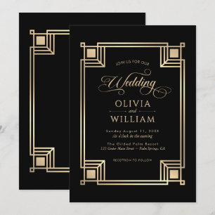 Vintage Gold Frame Art Deco Wedding Invitation