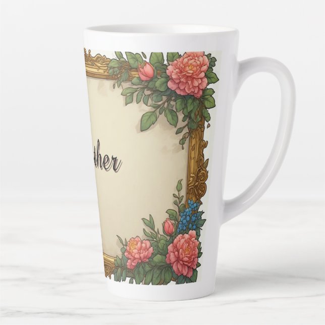 Vintage Gold Frame With Colourful Peony Latte Mug (Right)
