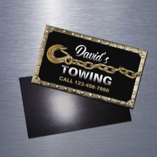 Vintage Gold Framed Towing Truck Hauling Service Magnetic Business Card