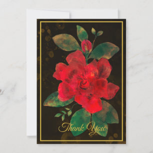Vintage Gold Framed Watercolor Red Rose Thank You Card