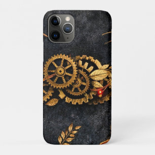Vintage Gold Gears & Red Neon Mythic Cyberpunk  iPhone 11 Pro Case