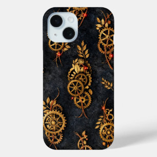 Vintage Gold Gears & Red Neon Mythic Cyberpunk  iPhone 15 Case