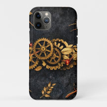 Vintage Gold Gears & Red Neon Mythic Cyberpunk 