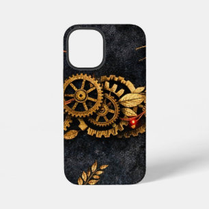 Vintage Gold Gears & Red Neon Mythic Cyberpunk iPhone 12 Mini Case
