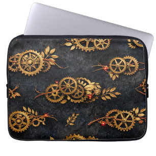 Vintage Gold Gears & Red Neon Mythic Cyberpunk  Laptop Sleeve