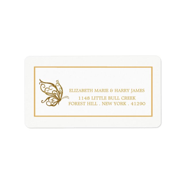 Vintage Gold Glitter Butterfly Wedding Label (Front)
