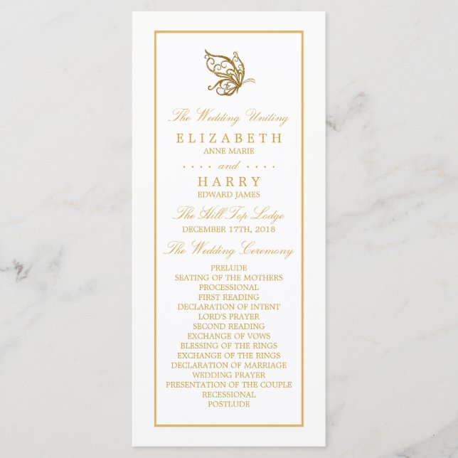 Vintage Gold Glitter Butterfly Wedding Program (Front)