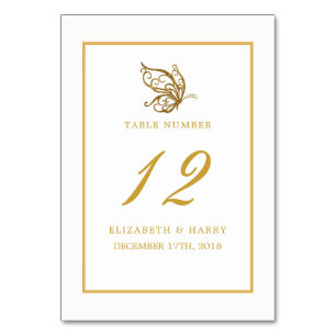 Vintage Gold Glitter Butterfly Wedding Table No. Table Number