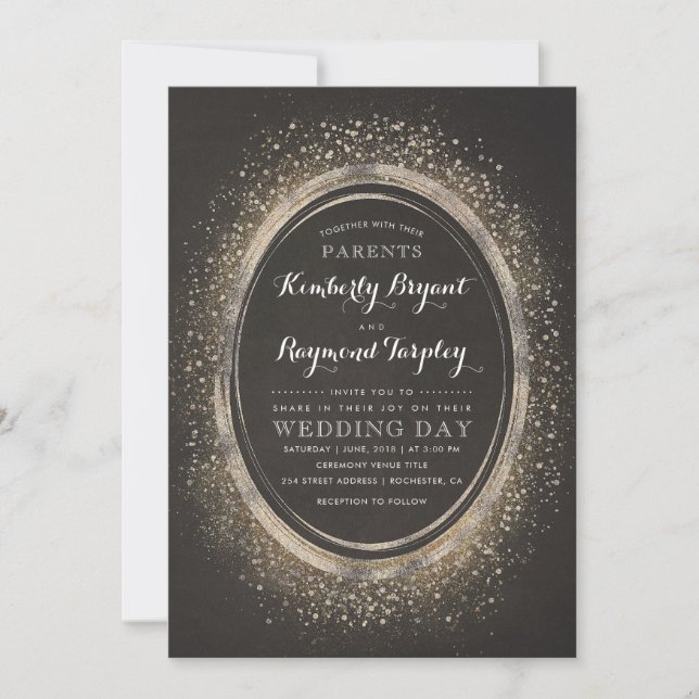 Vintage Gold Glitter Glam | Elegant Wedding Invite (Front)