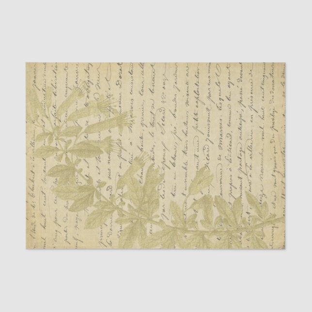 Vintage Gold Glitter Wildflower Script Decoupage  Tissue Paper (Front)