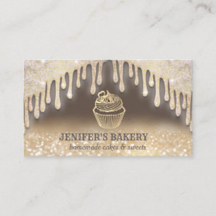 Vintage gold glittery cute cupcake bakery business card