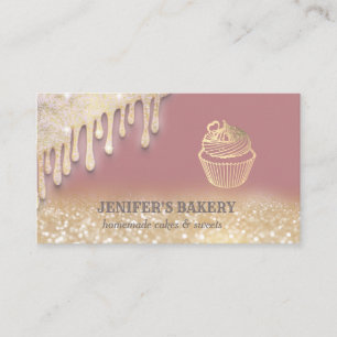 Vintage gold glittery cute cupcake bakery business card
