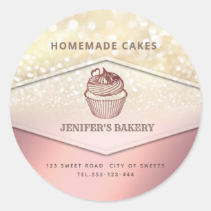 Vintage gold glittery Homemade cupcakes and sweets Classic Round Sticker