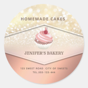 Vintage gold glittery Homemade cupcakes and sweets Classic Round Sticker