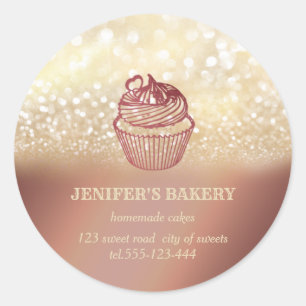 Vintage gold glittery Homemade cupcakes and sweets Classic Round Sticker