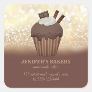 Vintage gold glittery Homemade cupcakes and sweets Square Sticker