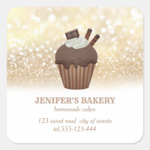 Vintage gold glittery Homemade cupcakes and sweets Square Sticker