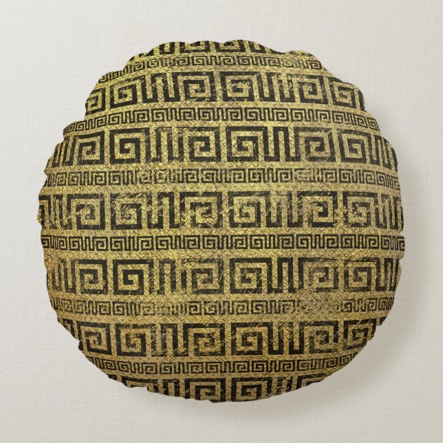 Vintage Gold  Greek Meander Pattern Round Cushion (Front)
