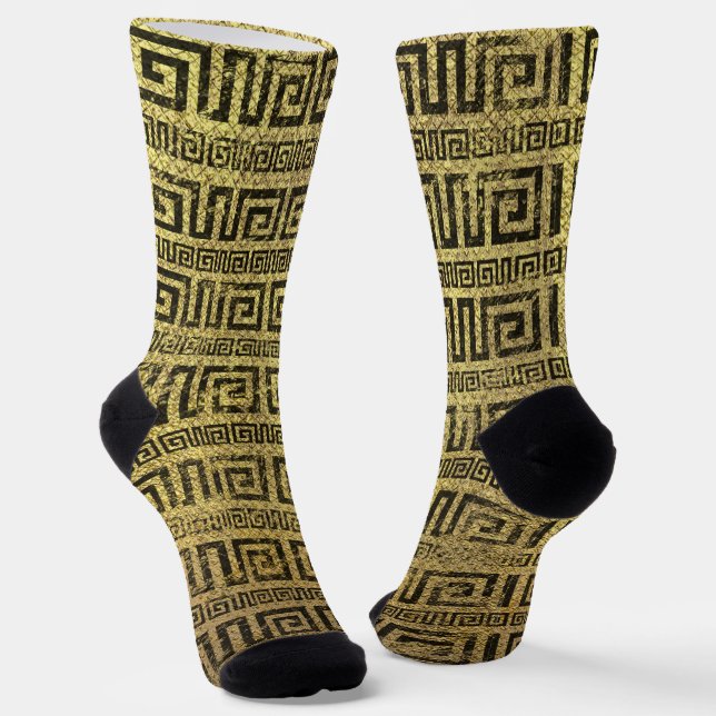 Vintage Gold Greek Meander Pattern  Socks (Angled)