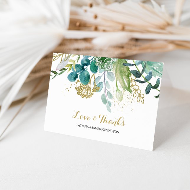 Vintage Gold & Green Eucalyptus Wedding Thank You (Creator Uploaded)