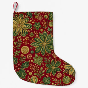 Vintage Gold Green Holly Christmas Botanical Small Christmas Stocking