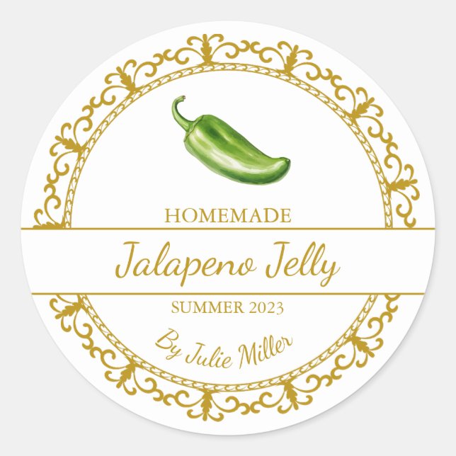 Vintage Gold Homemade Jalapeno Jelly Label (Front)