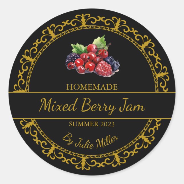 Vintage Gold Homemade Mixed Berry Jam Black Label (Front)